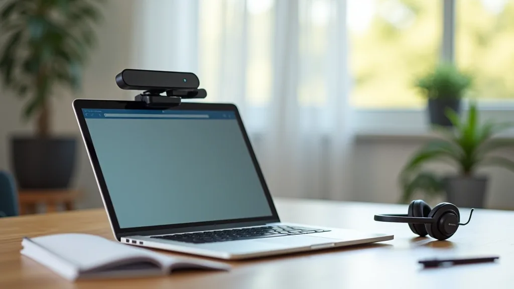 A laptop set up for a call